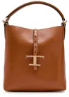 Tod's Tods T-plaque Grained Leather Top Handle Bag In Brown