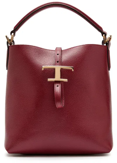 Tod's Tods T-plaque Leather Top Handle Bag In Red