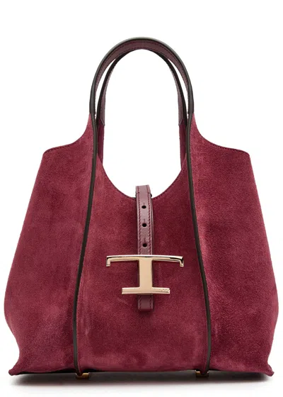 Tod's Tods T-plaque Suede Mini Top Handle Bag In Burgundy