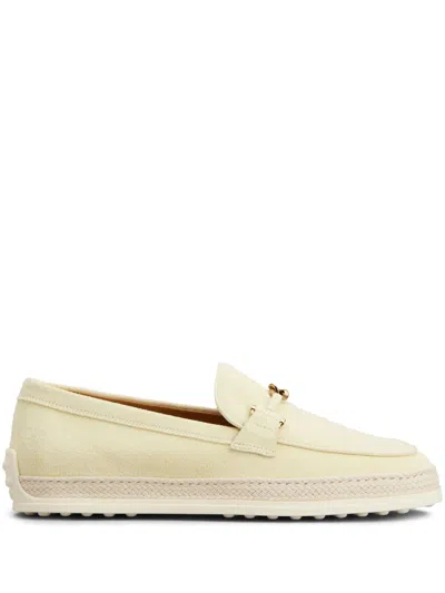Tod's T-ring Suede Loafers In Yellow