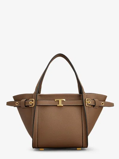 Tod's T Signature Leather Shopping Bag In Brown