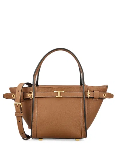Tod's T Signature Leather Tote Bag In Brown