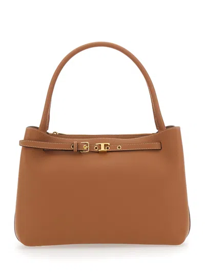 Tod's T-string Brown Handbag With Adjustable And Removable Shoulder Strap And Buckled Belt Detail On The F