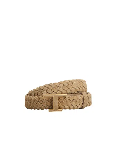 Tod's T Timeless Belt In Suede In Brown