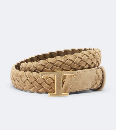 Tod's T Timeless Braided Suede Belt In Burgundy