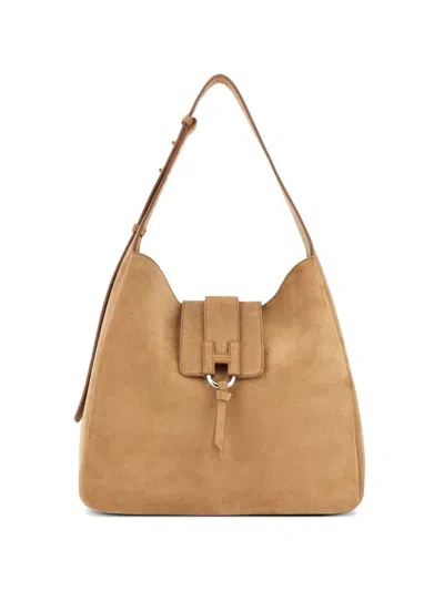Tod's T Timeless Buckle Suede Tote Bag In Neutral