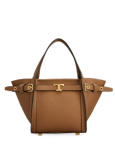 Tod's T Timeless Buckled Leather Shoulder Bag In Brown