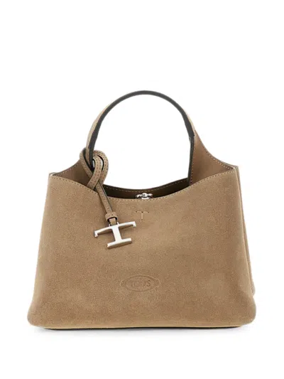 Tod's T Timeless Calf Suede Clutch Bag In Neutrals
