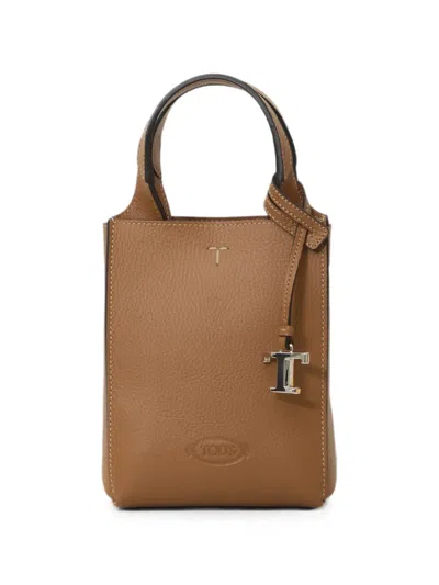 Tod's Micro Hammered Leather Top Handle Bag In Brown