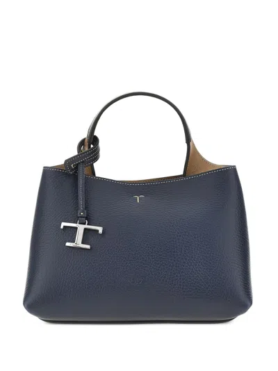 Tod's T Timeless Crossbody Bag In Navy Blue Leather In White