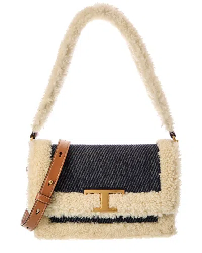 Tod's Shearling-trim Crossbody Bag In Blue