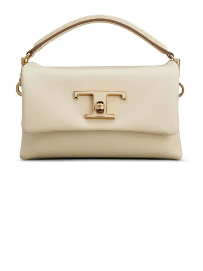 Tod's T Timeless Flap Bag In Beige Leather, Micro