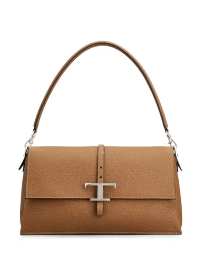 Tod's T Timeless Flap Bag In Leather Small In Brown