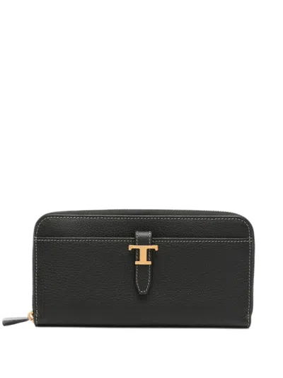 Tod's T Timeless Grained Leather Wallet In Black