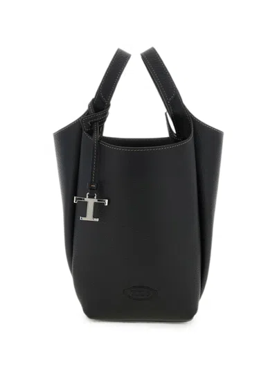 Tod's T Timeless Hammered Leather Bucket Bag In Black