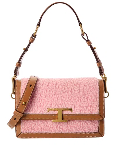 Tod's Tods T Timeless Leather & Wool Shoulder Bag In Brown