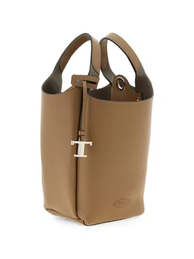 Tod's T Mini Bucket Bag Adjustable Strap Handles In Brown