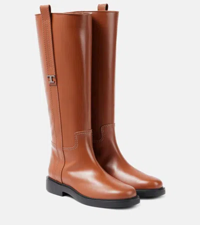 Tod's T Timeless Leather Knee-high Boots In Brown