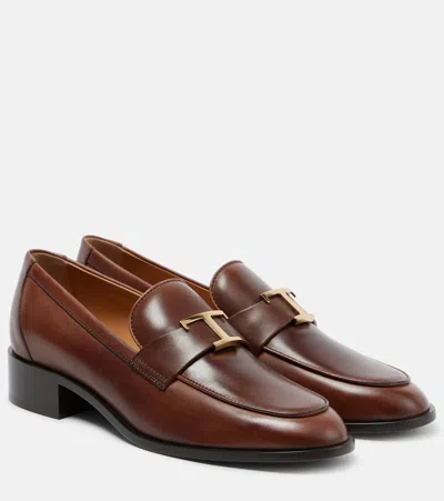 Tod's T Timeless Leather Loafers In Brown