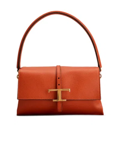Tod's T Timeless Leather Mini Clamshell Bag In Red