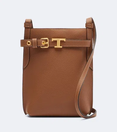 Tod's T Timeless Leather Phone Pouch In Brown