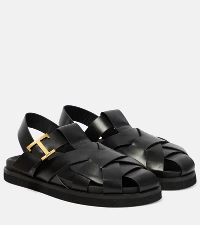 Tod's T Timeless Leather Sandals In Black