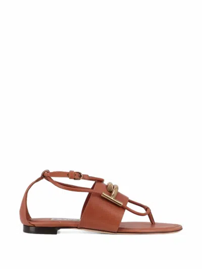 Tod's T Timeless Leather Sandals In Brown