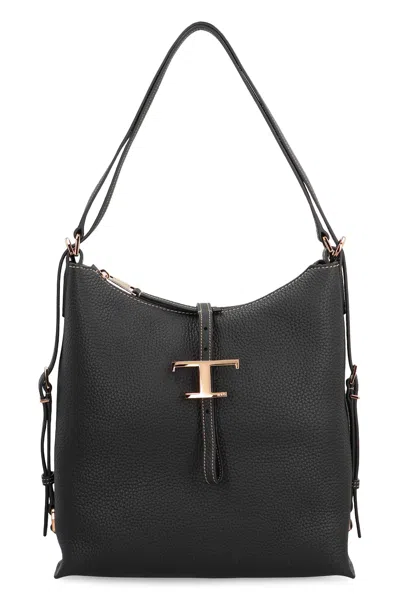 Tod's T Timeless Leather Shoulder Bag In Black