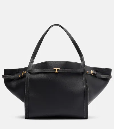 Tod's T Timeless Leather Shoulder Bag In Black