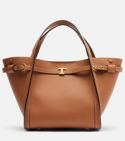 Tod's T Timeless Leather Shoulder Bag In Brown