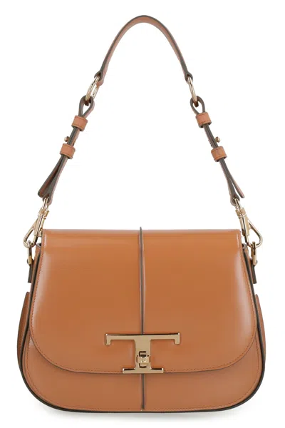 Tod's T Timeless Leather Shoulder Handbag In Brown