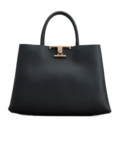 Tod's T Timeless Leather Tote Bag In Black