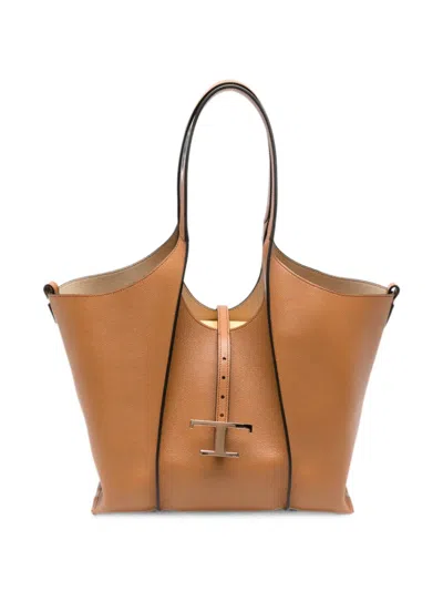 Tod's T Timeless Leather Tote Bag In Brown