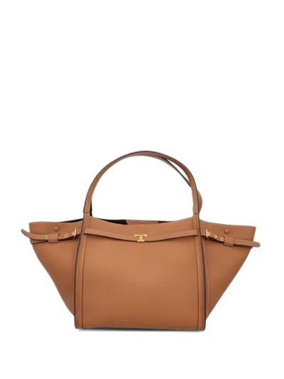 Tod's T Timeless Leather Tote Bag In Brown