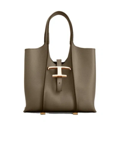 Tod's T Timeless Leather Tote Bag In Brown