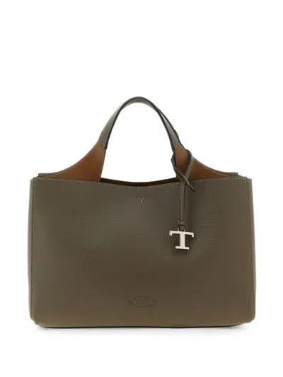 Tod's T Timeless Leather Tote Bag In Grey