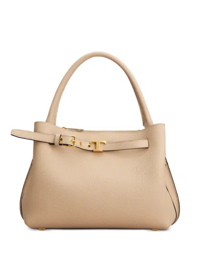 Tod's T Timeless Leather Tote Bag In Neutral