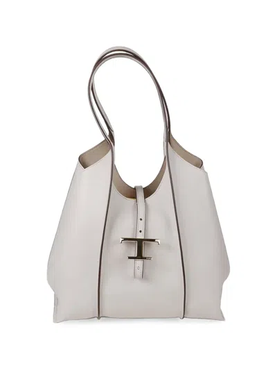 Tod's T Timeless Leather Tote Bag In White