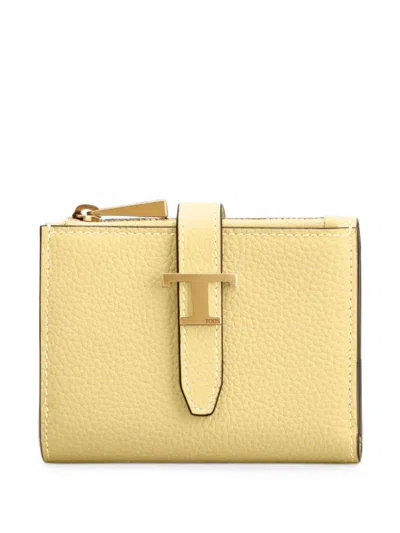 Tod's T Timeless Leather Wallet In Yellow