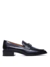 Tod's Elegant Leather Loafers With Almond Toe And Mid Stacked Heel In Negro