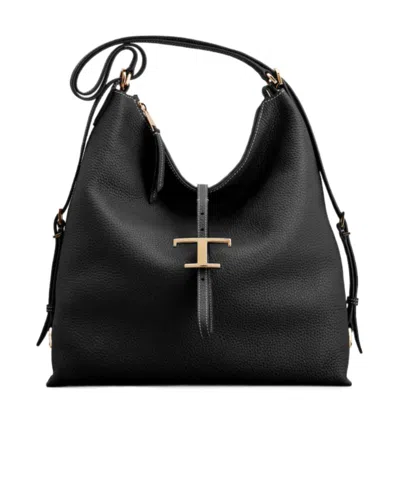 Tod's T Timeless Medium Leather Shoulder Bag In Black