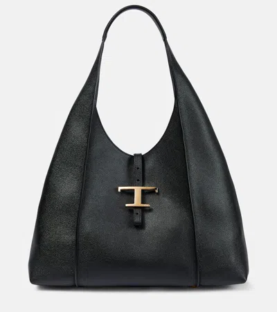 Tod's T Timeless Medium Leather Shoulder Bag In Black
