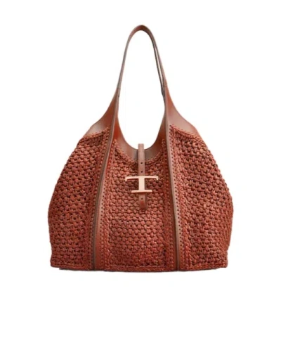 Tod's T Timeless Medium Shopping Bag In Brown