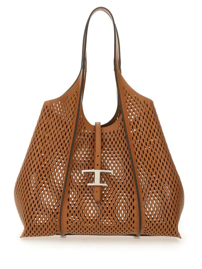 Tod's "t Timeless" Medium Shopping Bag In Buff
