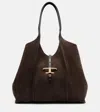 Tod's T Timeless Medium Suede Tote Bag In Brown