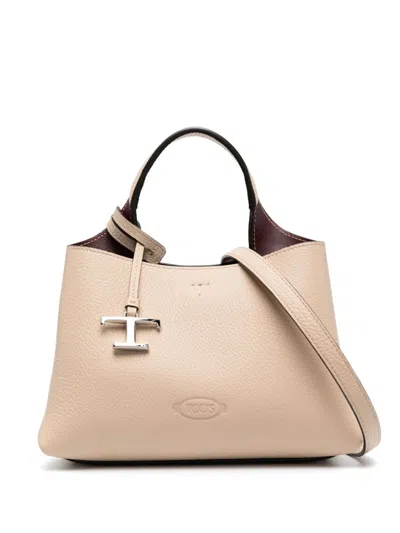 Tod's T Timeless Micro Leather Handbag In Beige