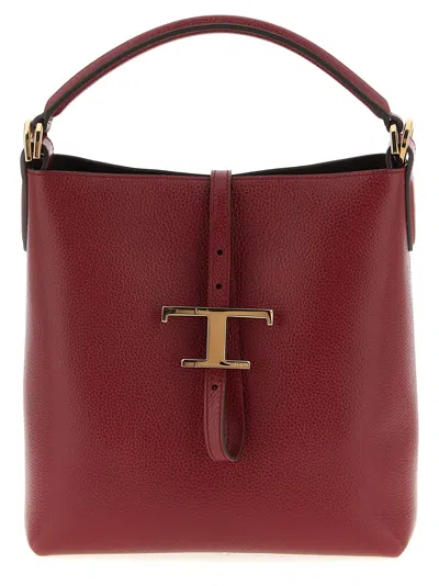 Tod's T Timeless Mini Bucket Bag In Burgundy