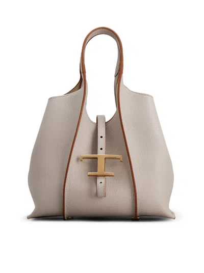 Tod's T Timeless Mini Leather Shopper Bag In Grey