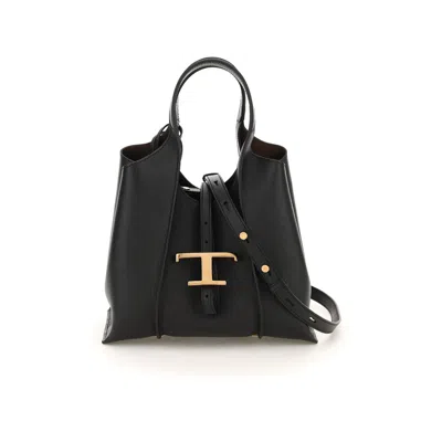 Tod's Tods T Timeless Mini Leather Shopping Bag In Black