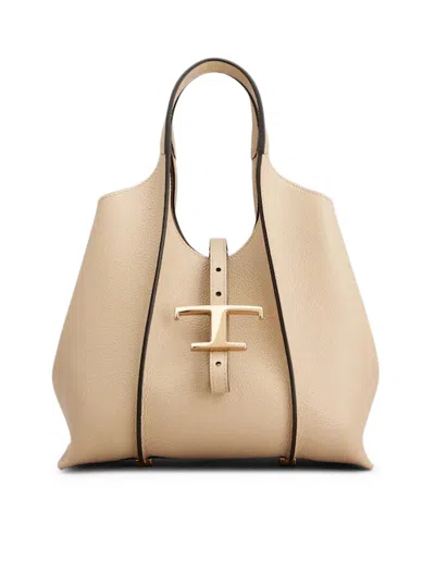 Tod's T Timeless Mini Leather Shopping Bag In Nude & Neutrals